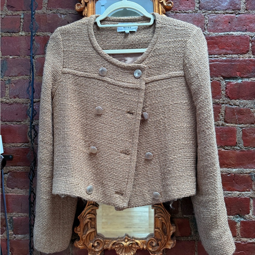 Reiss Brown Tweed Double-Breasted Blazer